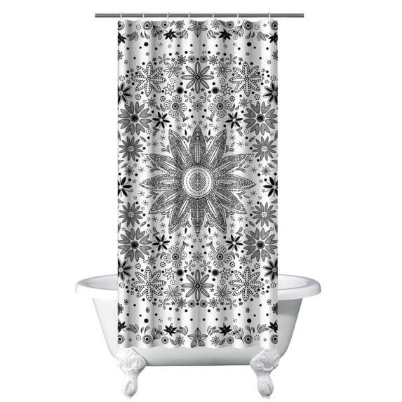 Small Stall Narrow Shower Curtain 36"W x 72"L – Tropical Bohemian Leaves, Mid-Century Abstract Boho Botanical Bathroom Decor, Vintage Floral Palm Leaf Pattern, Rustic Tribal Folk Style