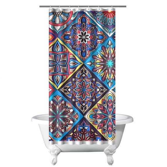 Small Stall Narrow Shower Curtain 36"W x 72"L – Tropical Bohemian Leaves, Mid-Century Abstract Boho Botanical Bathroom Decor, Vintage Floral Palm Leaf Pattern, Rustic Tribal Folk Style