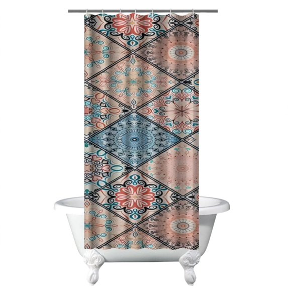 Small Stall Narrow Shower Curtain 36"W x 72"L – Tropical Bohemian Leaves, Mid-Century Abstract Boho Botanical Bathroom Decor, Vintage Floral Palm Leaf Pattern, Rustic Tribal Folk Style