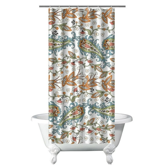 Small Stall Narrow Shower Curtain 36"W x 72"L – Tropical Bohemian Leaves, Mid-Century Abstract Boho Botanical Bathroom Decor, Vintage Floral Palm Leaf Pattern, Rustic Tribal Folk Style