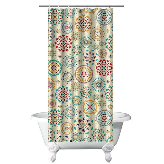 Small Stall Narrow Shower Curtain 36"W x 72"L – Tropical Bohemian Leaves, Mid-Century Abstract Boho Botanical Bathroom Decor, Vintage Floral Palm Leaf Pattern, Rustic Tribal Folk Style