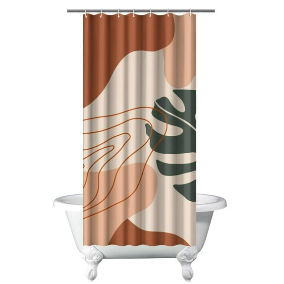Small Stall Narrow Shower Curtain 36"W x 72"L – Tropical Bohemian Leaves, Mid-Century Abstract Boho Botanical Bathroom Decor, Vintage Floral Palm Leaf Pattern, Rustic Tribal Folk Style