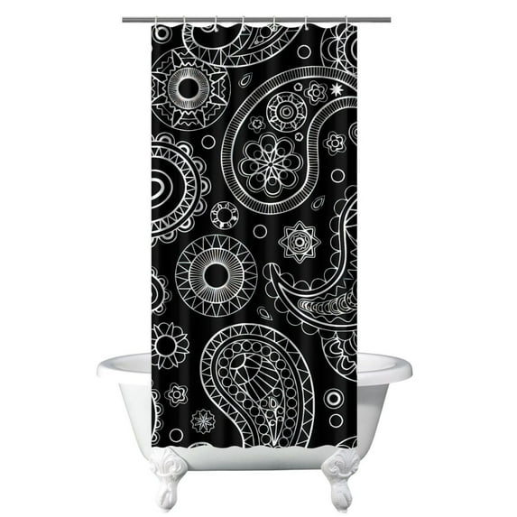 Small Stall Narrow Shower Curtain 36"W x 72"L – Tropical Bohemian Leaves, Mid-Century Abstract Boho Botanical Bathroom Decor, Vintage Floral Palm Leaf Pattern, Rustic Tribal Folk Style
