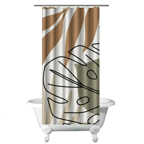 Small Stall Narrow Shower Curtain 36"W x 72"L – Tropical Bohemian Leaves, Mid-Century Abstract Boho Botanical Bathroom Decor, Vintage Floral Palm Leaf Pattern, Rustic Tribal Folk Style