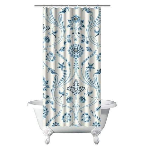 Small Stall Narrow Shower Curtain 36"W x 72"L – Tropical Bohemian Leaves, Mid-Century Abstract Boho Botanical Bathroom Decor, Vintage Floral Palm Leaf Pattern, Rustic Tribal Folk Style