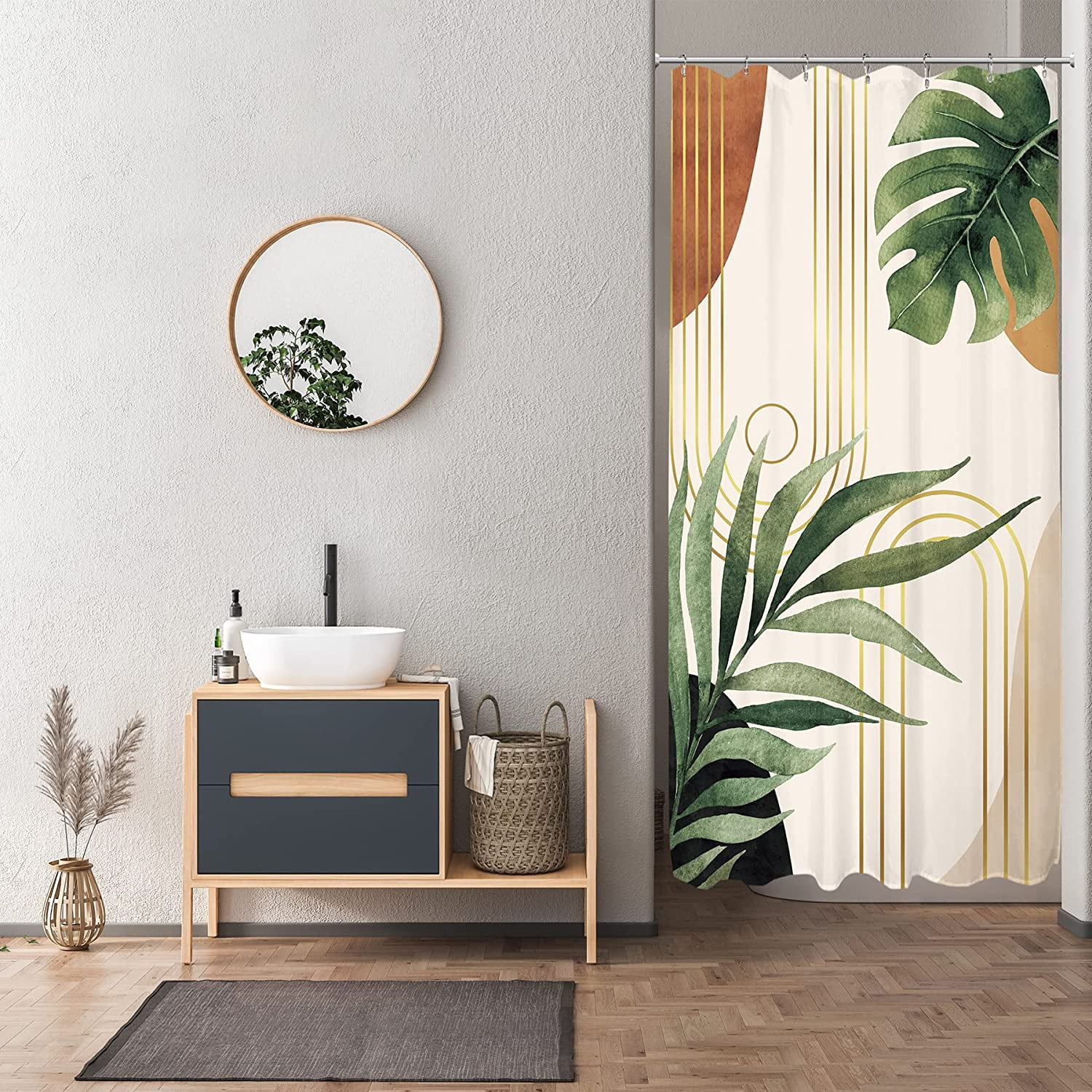 Small Stall Narrow Shower Curtain 36Wx72L Inches Tropical Bohemian ...
