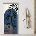 thumbnail image 1 of Small Stall Navy Blue Mid Century Arch Shower Curtain Boho Bohemian Leaf Modern Rv Narrow Half Size 36Wx72H Inch Simple Minimalist Fabric Decor Bathroom Polyester Waterproof 7 Pack Hooks, 1 of 6