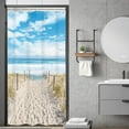 thumbnail image 1 of Small Stall RV Beach Coastal Ocean Shower Curtain Single Half Narrow Seaside Seashore Scenery Summer Scenic 36Wx72H Inch Sand Blue Sky Fabric Decor Bathroom Polyester Waterproof 7 Pack Hooks, 1 of 6