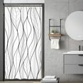 thumbnail image 1 of Small Stall RV Black White Leaves Shower Curtain Half Single Boho Striped Leaf Geometric Modern Simple Cool 36Wx72H Inch Man Fabric Decor Bathroom Polyester Waterproof 7 Pack Hooks, 1 of 6