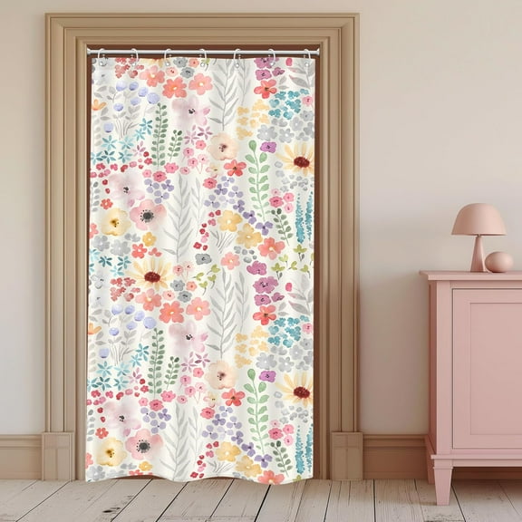 Small Stall RV Colorful Floral Shower Curtain for Bathroom Decor 36Wx72H Boho Wildflower Watercolor Plant Leaves Botanical Girls Art Printed Fabric Polyester Waterproof 7 Pack Plastic Hooks