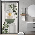 thumbnail image 1 of Small Stall RV Sage Green Boho Leaves Shower Curtain Half Abstract Mid Century Arch Minimalist Modern Geometric 36Wx72H Inch Gold Sun Fabric Decor Bathroom Polyester Waterproof 7 Pack Hooks, 1 of 6
