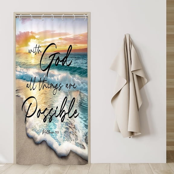 Small Stall Rv Beach Ocean Bible Verse Shower Curtain Sunrise Sunset Inspirational Scripture 36Wx72H Inch Coastal Seaside Seascape Fabric Decor Bathroom Polyester Waterproof 7 Pack Hooks