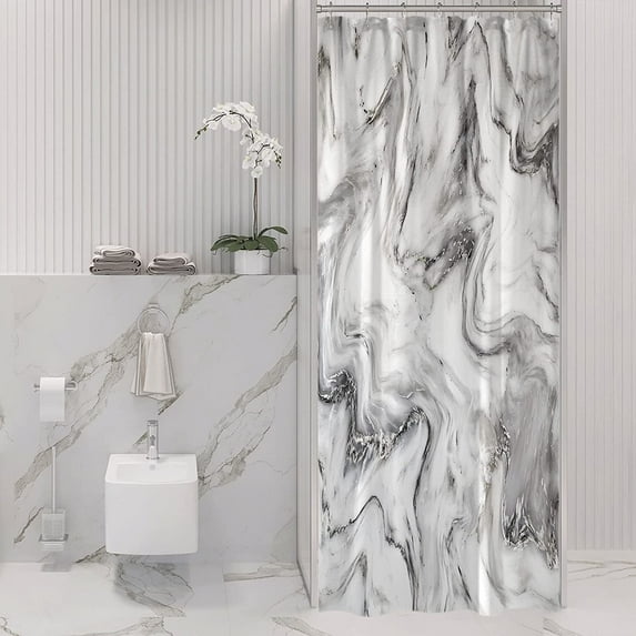 Small Stall Shower Curtain 36 x 72, Half Narrow Abstract Grey Marble Shower Curtain, Modern Luxury Art Waterproof Fabric Shower Curtain for Bathroom Decor
