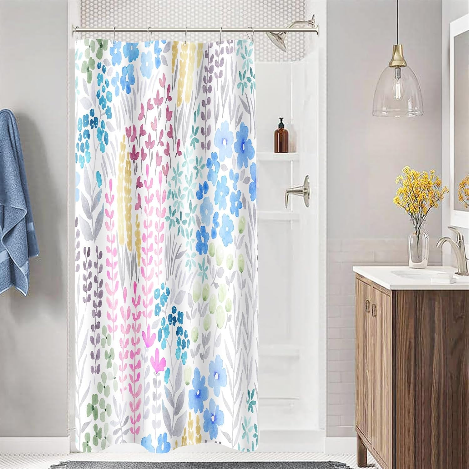 Small Stall Shower Curtain 36 x 72 Inch, Half Narrow Cute Floral Shower Curtain for Bathroom ...