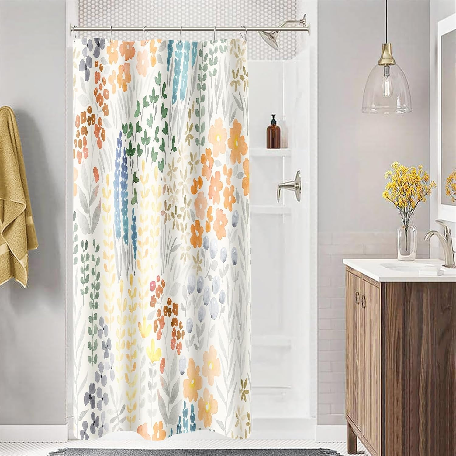 Small Stall Shower Curtain 36 x 72 Inch, Half Narrow Cute Floral Shower