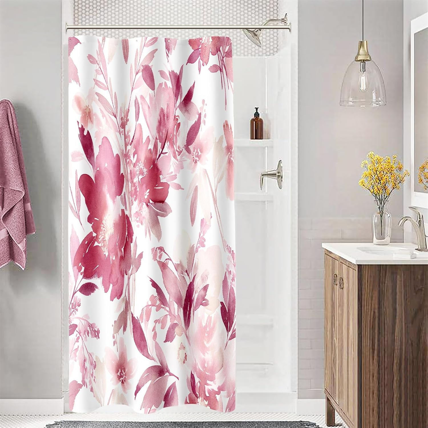 Small Stall Shower Curtain 36 x 72 Inch, Half Narrow Watercolor Floral