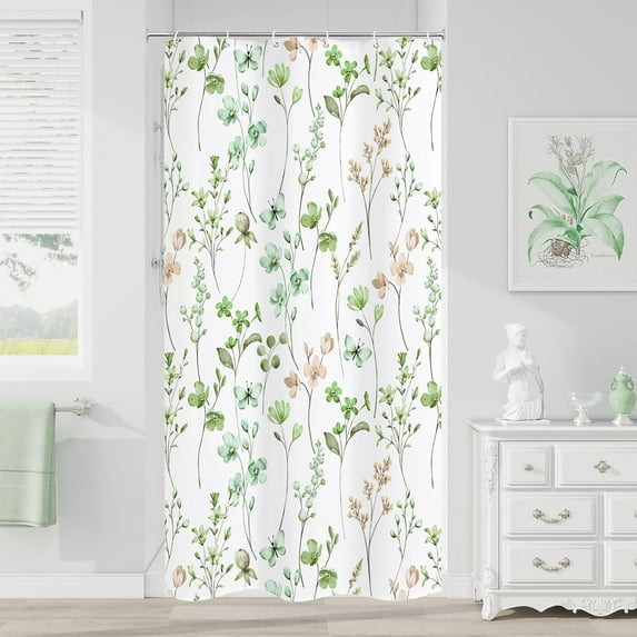 Small Stall Shower Curtain 36 x 72, Narrow Half Watercolor Floral Fabric Shower Curtain for Bathroom, Sage Green Butterfly Flower Waterproof Shower Curtain Set