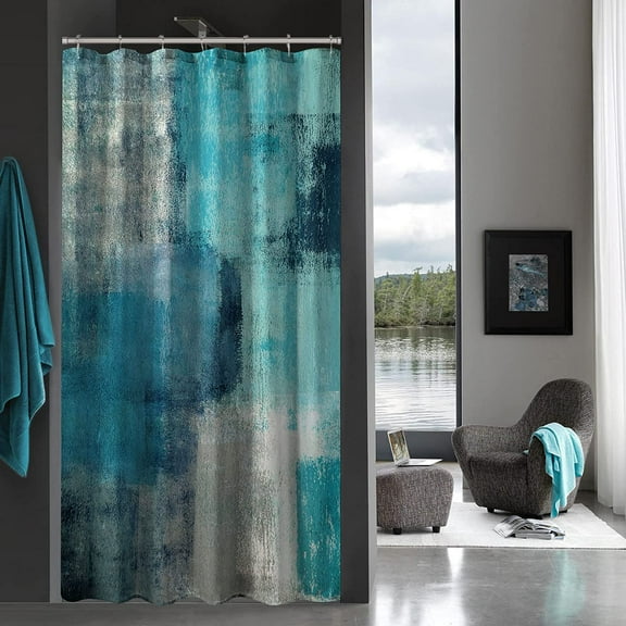 Small Stall Shower Curtain 36 x 72, Teal Blue Half Size Narrow Shower Curtain for Bathroom Decor, Turquoise Green Abstract 36 inch Fabric Shower Curtain Set with Hooks