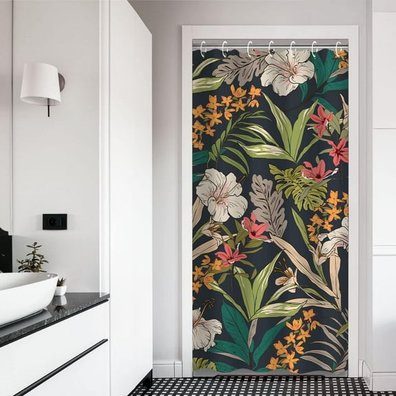 Small Stall Shower Curtain 36Wx72H Inches RV Shower Curtain Tropical Shower Curtain Floral Shower Curtain for Bathroom Plant Short Narrow Shower Curtain with 10 Hooks Half Stall Size