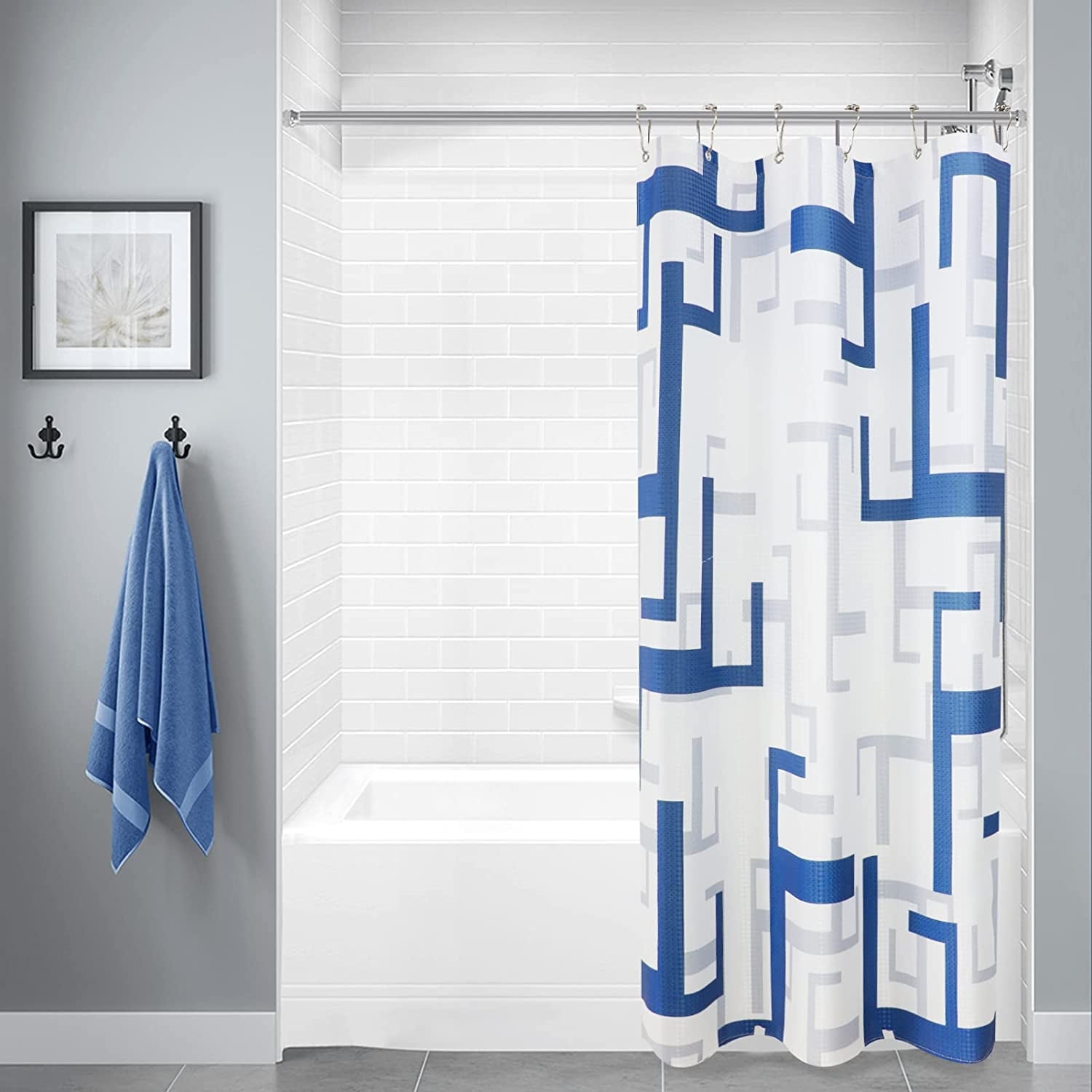 Small Stall Shower Curtain 36x72 for Bathroom, Blue Shower Curtain Half Size Shower,Geometric Narrow Shower Curtain for Kids, 36 inch Deep Sky Blue Fabric Shower Curtain with Water Repellent Washable
