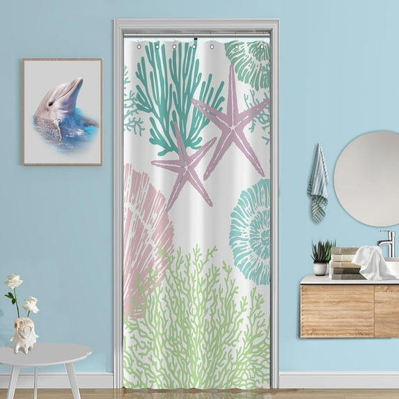 Small Stall Shower Curtain 36x72 Half Size - Nautical Coastal Waterproof Fabric Shower Curtains for Bathroom, Starfish Seashell Beach Themed RV Camper Narrow Bath Curtain with 7 Hooks, Pink