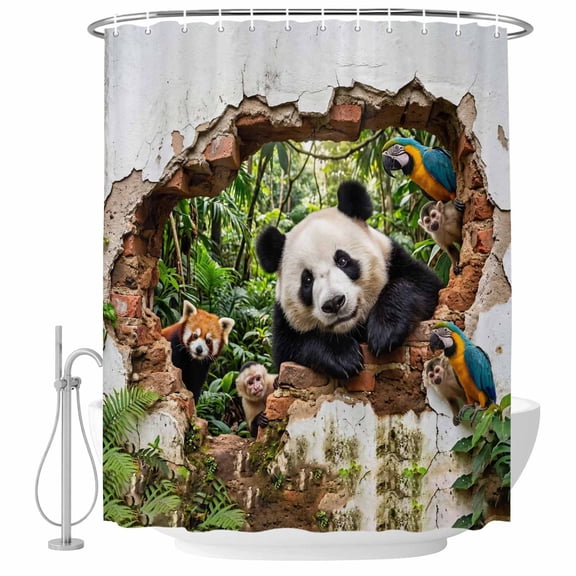 Small Stall Shower Curtain 36x72 Inch Narrow Half Size 3D Forest Bath Curtains Bathroom Decor, Modern Nature Optical Illusion Wild Animals Waterproof Fabric Shower Curtain Set with Hooks 36 Inch