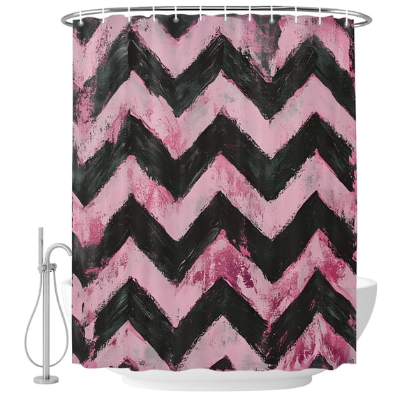Small Stall Shower Curtain 36x72 Inch Narrow Half Size Abstract Pink Bath Curtains Bathroom Decor, Geometric Zigzag Waves Bohemian Stripes Waterproof Fabric Shower Curtain Set with Hooks 36 Inch
