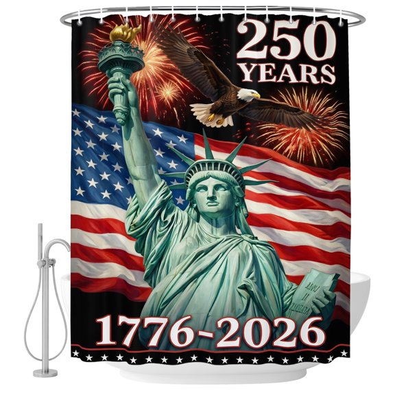 Small Stall Shower Curtain 36x72 Inch Narrow Half Size American Flag 4th of July Bath Curtains Bathroom Decor, Eagle Stars Independence Day Waterproof Fabric Shower Curtain Set with Hooks 36 Inch