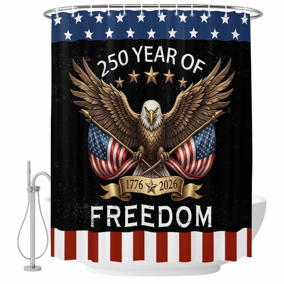 Small Stall Shower Curtain 36x72 Inch Narrow Half Size Anniversary USA Flag Bath Curtains Bathroom Decor, American Black Eagle Waterproof Fabric Shower Curtain Set with Hooks 36 Inch