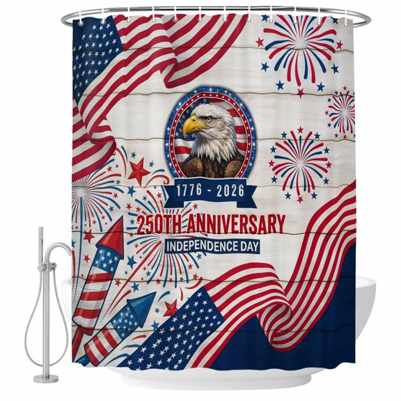 Small Stall Shower Curtain 36x72 Inch Narrow Half Size Anniversary USA Flag Bath Curtains Bathroom Decor, Eagle American Retro Waterproof Fabric Shower Curtain Set with Hooks 36 Inch