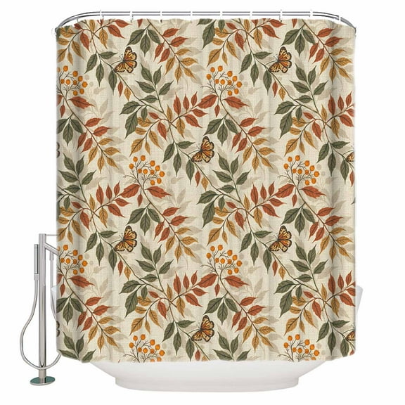 Small Stall Shower Curtain 36x72 Inch Narrow Half Size Autumn Leaves Bath Curtains Bathroom Decor Rustic Vintage Fall Botanical Butterfly Waterproof Fabric Shower Curtain Set with Hooks 36 Inch
