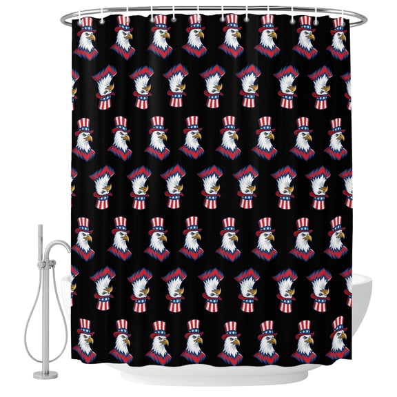 Small Stall Shower Curtain 36x72 Inch Narrow Half Size Bald Eagle Bath Curtains Bathroom Decor, 4 of July Patriotic Birds Vintage Black Waterproof Fabric Shower Curtain Set with Hooks 36 Inch