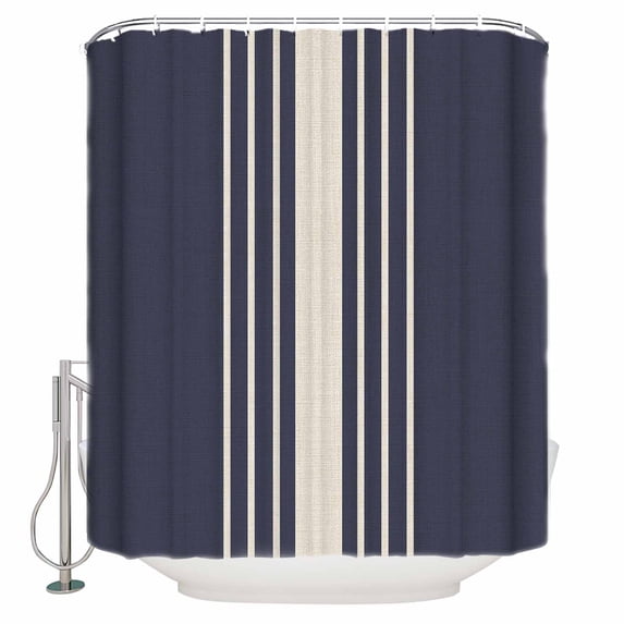 Small Stall Shower Curtain 36x72 Inch Narrow Half Size Beige Striped Bath Curtains Bathroom Decor Midnight Blue Geometric Simple Retro Waterproof Fabric Shower Curtain Set with Hooks 36 Inch