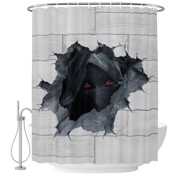 Small Stall Shower Curtain 36x72 Inch Narrow Half Size Black Broken Wall Bath Curtains Bathroom Decor, Modern Artistic Gray Wall Decoration Waterproof Fabric Shower Curtain Set with Hooks 36 Inch