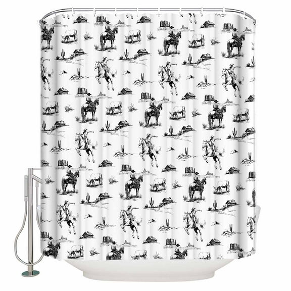 Small Stall Shower Curtain 36x72 Inch Narrow Half Size Black Western Cowboy Bath Curtains Bathroom Decor Vintage Horse Cactus Ethnic Art Waterproof Fabric Shower Curtain Set with Hooks 36 Inch