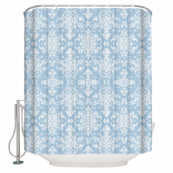 Small Stall Shower Curtain 36x72 Inch Narrow Half Size Blue Boho Floral Bath Curtains Bathroom Decor Ethnic Neutral Abstract Floral Texture Waterproof Fabric Shower Curtain Set with Hooks 36 Inch