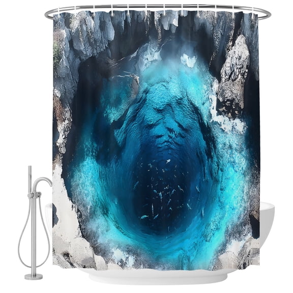 Small Stall Shower Curtain 36x72 Inch Narrow Half Size Blue Cenote Bath Curtains Bathroom Decor, Tropical Grotto Natural Pool Underwater Glow Waterproof Fabric Shower Curtain Set with Hooks 36 Inch