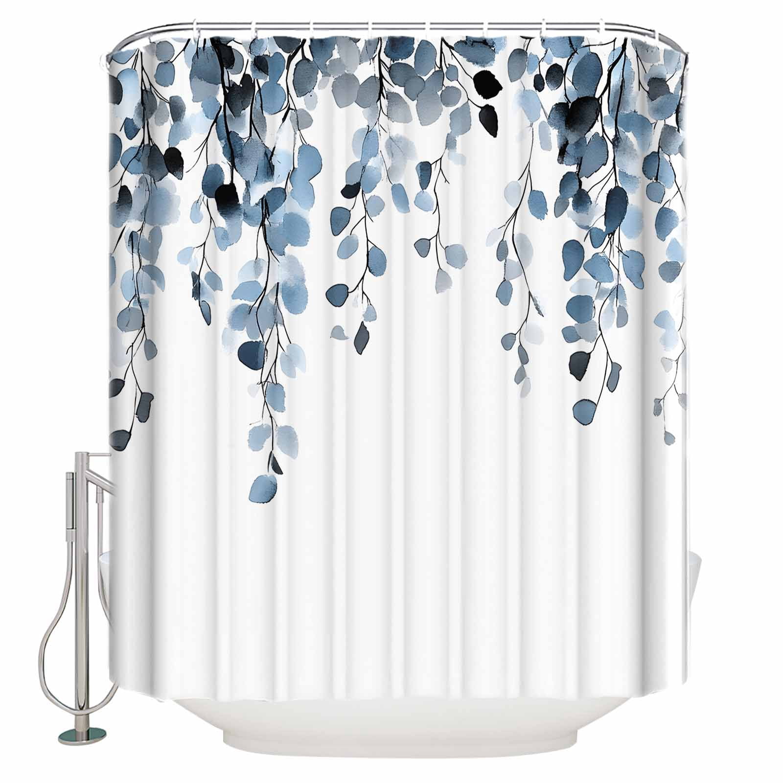 Small Stall Shower Curtain 36x72 Inch Narrow Half Size Blue Eucalyptus Leaves Bath Curtains Bathroom Decor Summer Farmhouse Botanical Waterproof Fabric Shower Curtain Set with Hooks 36 Inch