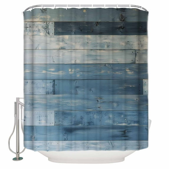 Small Stall Shower Curtain 36x72 Inch Narrow Half Size Blue Farmhouse Bath Curtains Bathroom Decor Vintage Wooden Country Waterproof Fabric Shower Curtain Set with Hooks 36 Inch