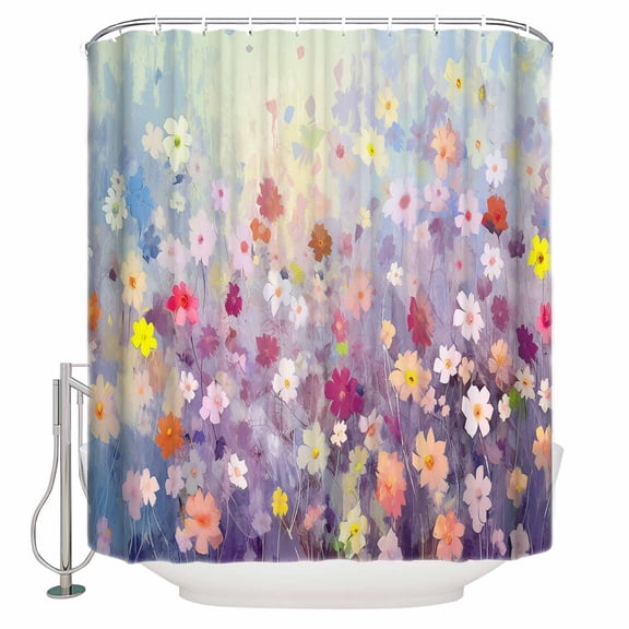 Small Stall Shower Curtain 36x72 Inch Narrow Half Size Blue Spring Floral Bath Curtains Bathroom Decor Summer Daisy Botanical Oil Painting Waterproof Fabric Shower Curtain Set with Hooks 36 Inch