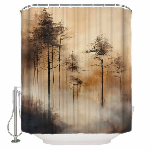 Small Stall Shower Curtain 36x72 Inch Narrow Half Size Brown Forest Bath Curtains Bathroom Decor Vintage Tree Farmhouse Waterproof Fabric Shower Curtain Set with Hooks 36 Inch