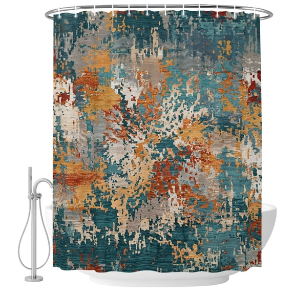 Small Stall Shower Curtain 36x72 Inch Narrow Half Size Brown Green Copper Rust Bath Curtains Bathroom Decor, Vintage Industrial Mottled Abstract Waterproof Shower Curtain Set with Hooks 36 Inch