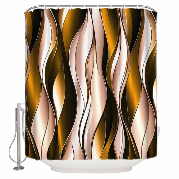 Small Stall Shower Curtain 36x72 Inch Narrow Half Size Brown Stripe Bath Curtains Bathroom Decor Gradient Color Geometric Modern Abstract Waterproof Fabric Shower Curtain Set with Hooks 36 Inch