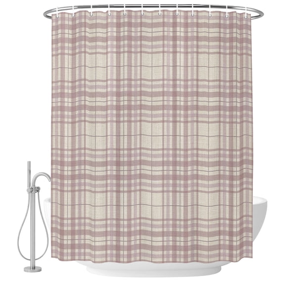 Small Stall Shower Curtain 36x72 Inch Narrow Half Size Buffalo Plaid Bath Curtains Bathroom Decor, Dusty Rose Pink Farmhouse Gingham Striped Waterproof Fabric Shower Curtain Set with Hooks 36 Inch