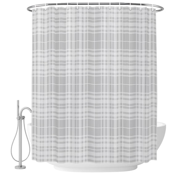 Small Stall Shower Curtain 36x72 Inch Narrow Half Size Buffalo Plaid Bath Curtains Bathroom Decor, Modern Gray Farmhouse Gingham Striped Waterproof Fabric Shower Curtain Set with Hooks 36 Inch