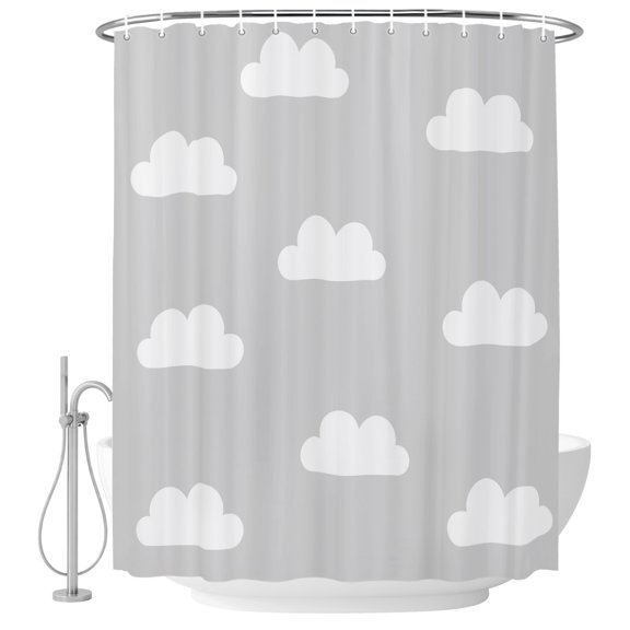 Small Stall Shower Curtain 36x72 Inch Narrow Half Size Clouds Sky Bath Curtains Bathroom Decor, Cartoon Grey White Cloud Modern Minimalist Waterproof Fabric Shower Curtain Set with Hooks 36 Inch