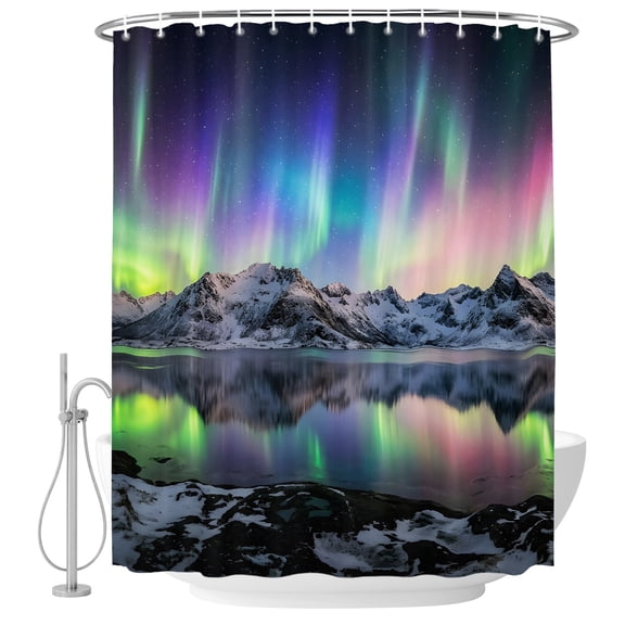 Small Stall Shower Curtain 36x72 Inch Narrow Half Size Colorful Night Sky Bath Curtains Bathroom Decor, Snowy Peaks Glacial Mountains Waterproof Fabric Shower Curtain Set with Hooks 36 Inch