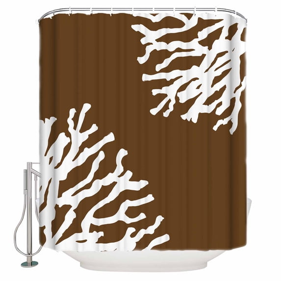 Small Stall Shower Curtain 36x72 Inch Narrow Half Size Coral Brown Bath Curtains Bathroom Decor White Coastal Ocean Marine Nautical Beach Waterproof Fabric Shower Curtain Set with Hooks 36 Inch