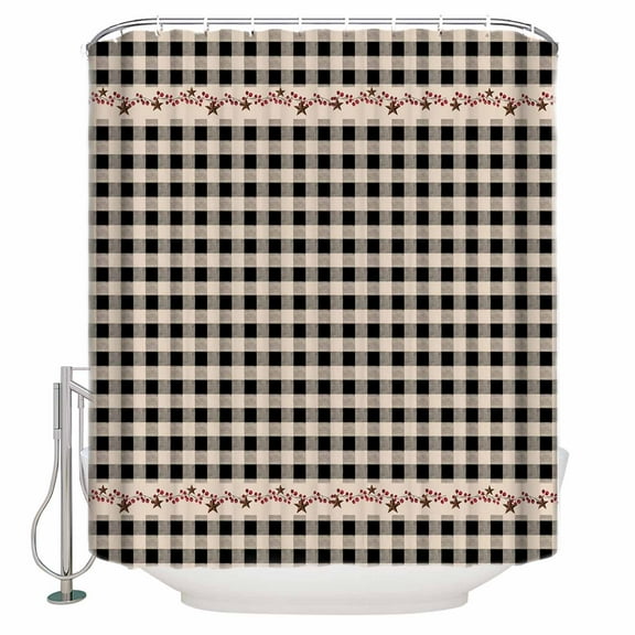 Small Stall Shower Curtain 36x72 Inch Narrow Half Size Country Star Plaid Bath Curtains Bathroom Decor Black Retro American Farm Barn Berry Waterproof Fabric Shower Curtain Set with Hooks 36 Inch