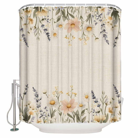 Small Stall Shower Curtain 36x72 Inch Narrow Half Size Daisy Botanical Bath Curtains Bathroom Decor Vintage Farmhouse Floral Waterproof Fabric Shower Curtain Set with Hooks 36 Inch